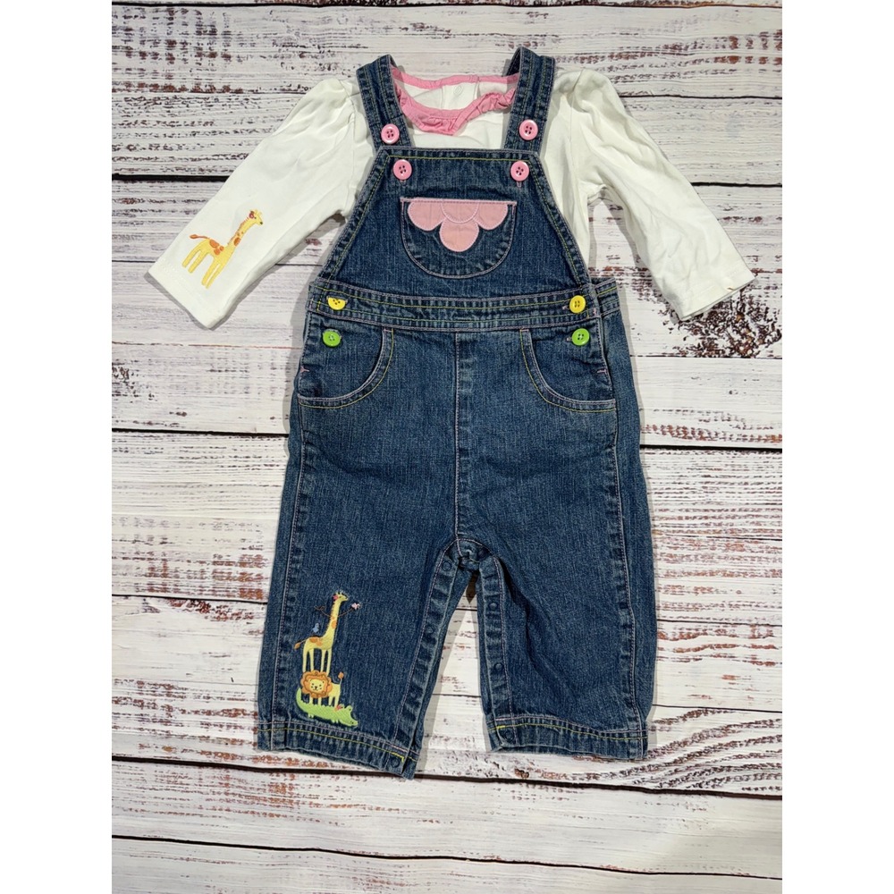 Vintage Gymboree Girls 6-12M Denim Overalls Bodysuit Set Embroidery